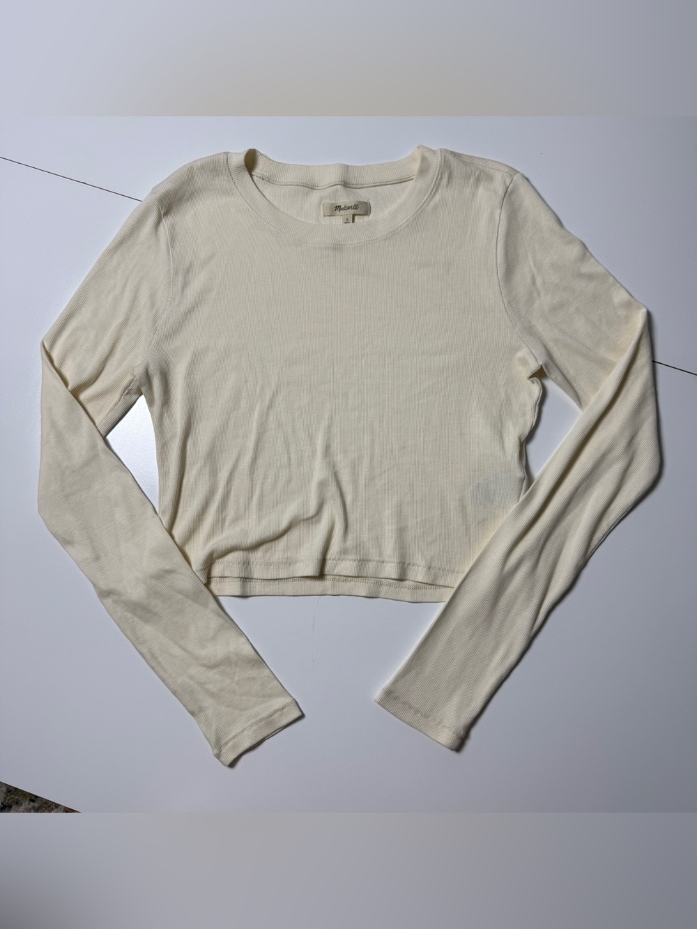 Madewell Ribbed Crop Top Womens Large Ivory Long Sleeve Stretch Tee